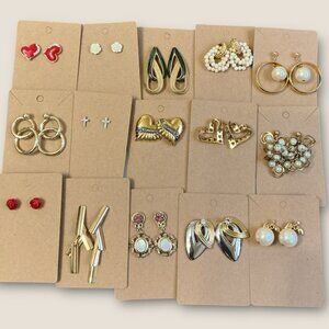Lot Of 15 Vintage Avon & Others Earrings Mix Gold & Silver Tones Pearl Beads